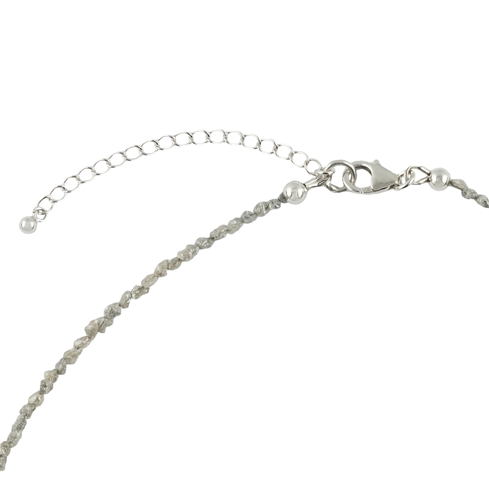 Diamond necklace (gray), rough crystals (2.0 - 2.5mm), rhodiniert, extension chain