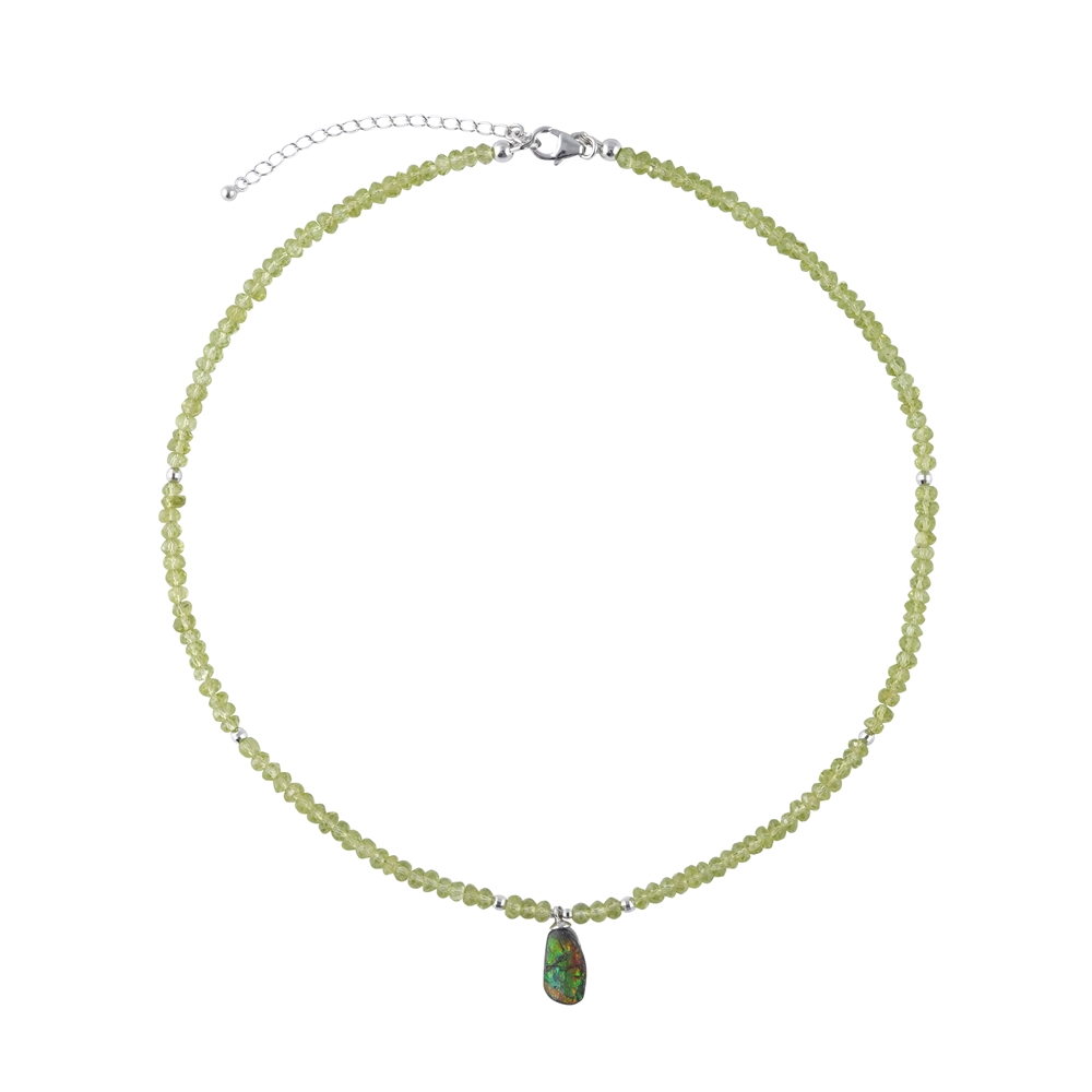 Collana a bottoni di Peridoto (2,5 x 5 mm), Ammolita, rodiata, catena di prolunga | Marco Schreier