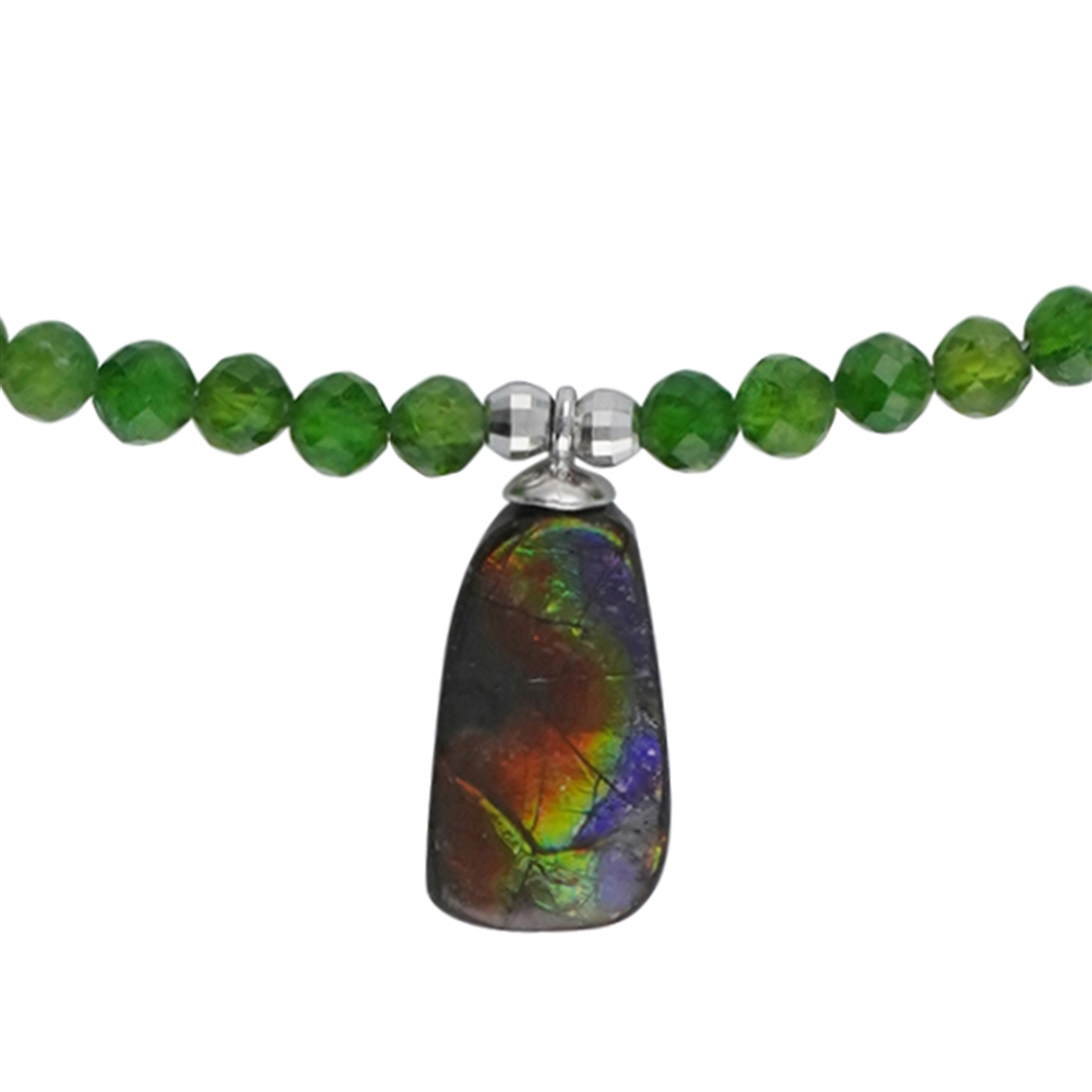 Chrome Diopside beads necklace (4mm), Ammolite, rhodiniert, extension chain  | Marco Schreier