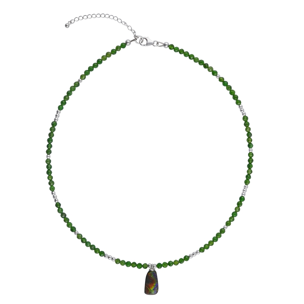 Collana di perle di Diopside di cromo (4 mm), Ammolita, rodiata, catena di prolunga  | Marco Schreier