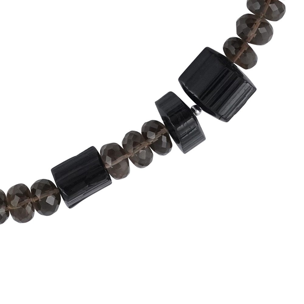 Necklace Tourmaline (black) rough stones (7 - 12mm), Smoky Quartz Button, rhodiniert | Marco Schreier