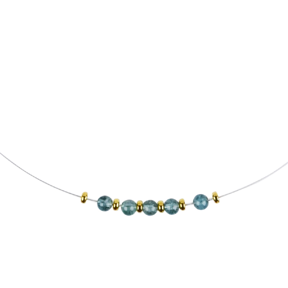 Collana di indigolite, perline, placcatura in oro, catena di prolungamento