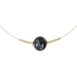 241109210029 Necklace Tiger's / Falcons's Eye ball, gold plated, extension chain | Marco Schreier