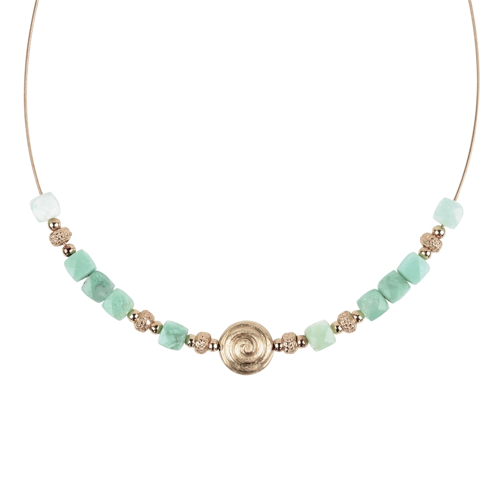Necklace Chrysoprase, cube, gold plated, extension chain