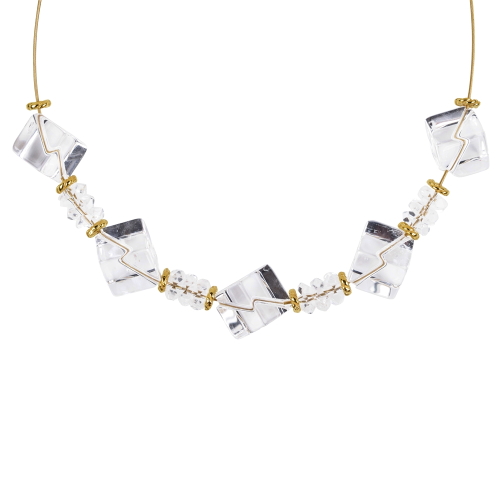Rock Crystal necklace, cube, gold plated, extension chain