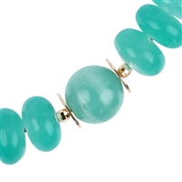 Amazonite necklace, button/ball, gold plated, extension chain