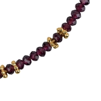 Necklace garnet, button faceted, gold plated, extension chain