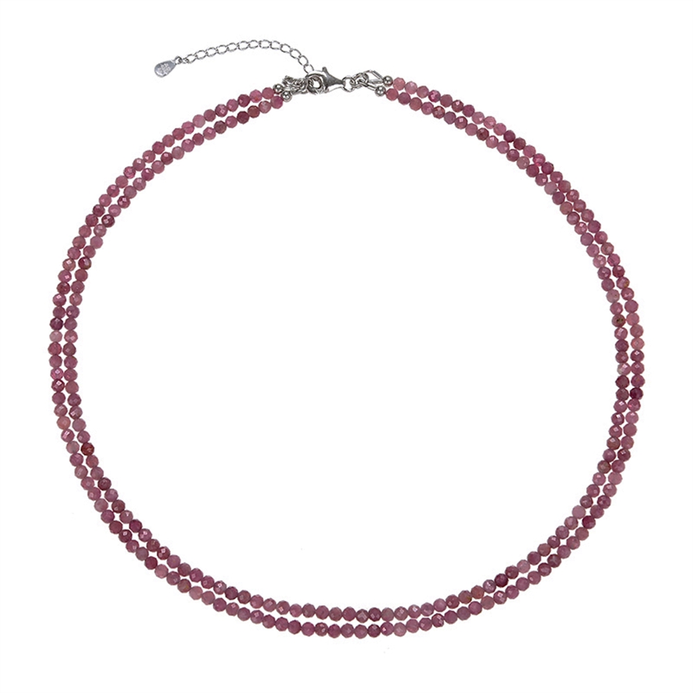 Collana di tormalina (rosa), perline sfaccettate da 3 mm, doppia fila, rodiata