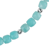 Necklace Amazonite, cube, rhodium plated, extension chain