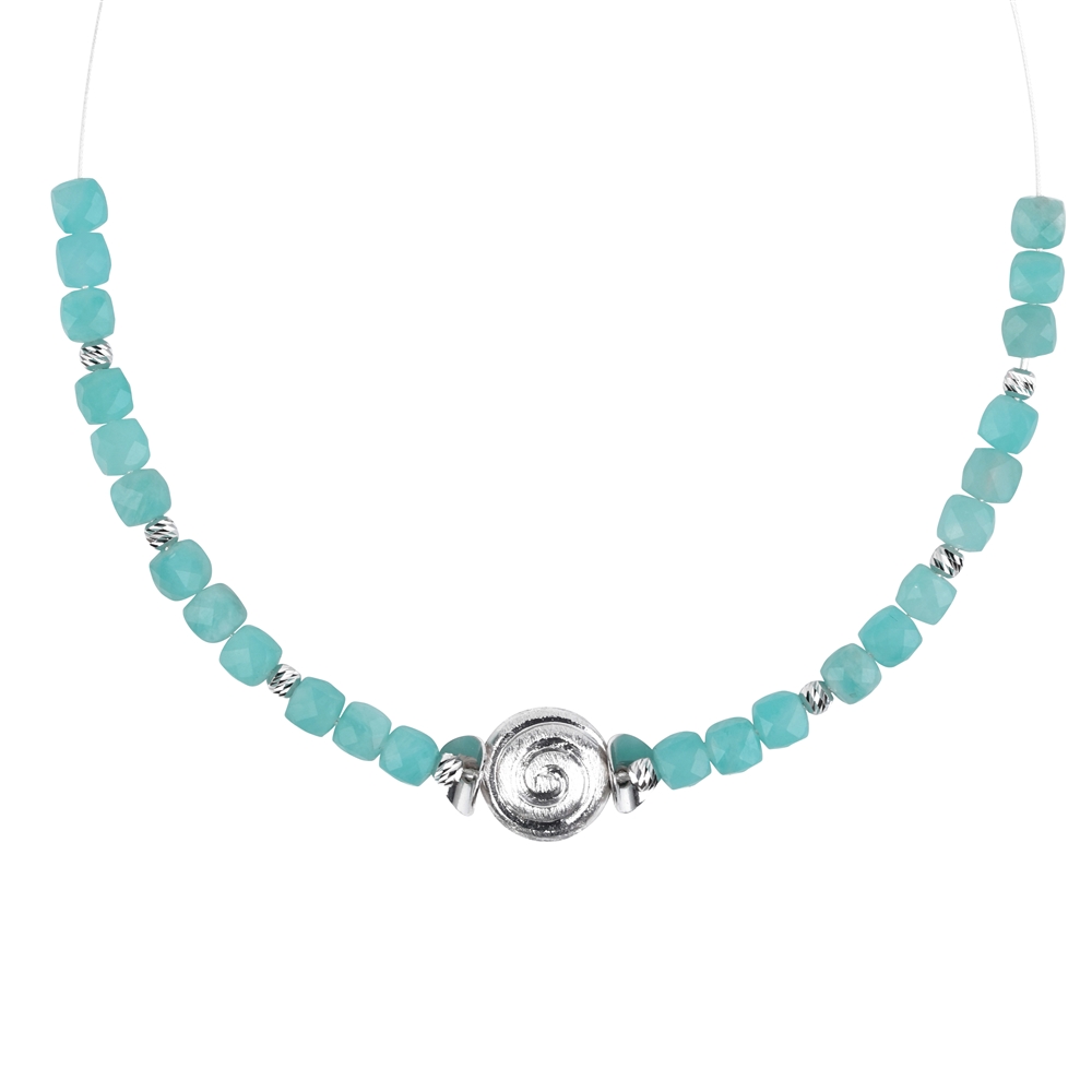 Necklace Amazonite, cube, rhodium plated, extension chain