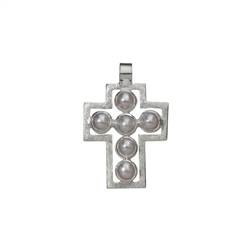 242005110064 Passion cross" pendant with pearls, frosted, 3.9 cm | Marco Schreier