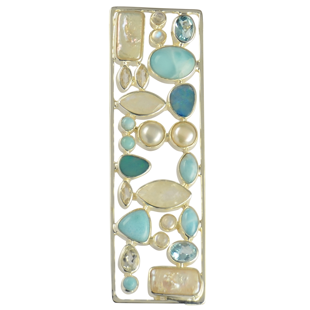 Pendant Larimar, topaz, labradorite, opal (doublet), pearls, ca. 9,5cm