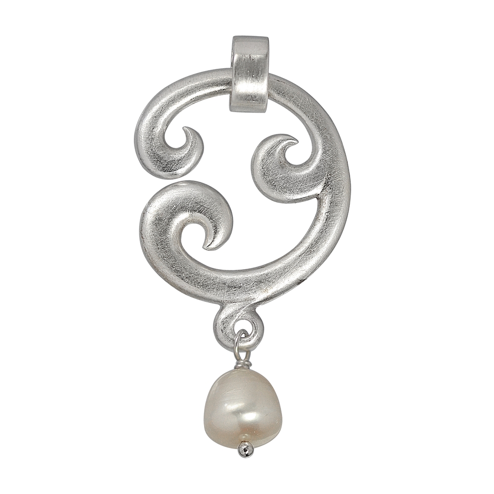 Pendant "Paisley" simple, silver, pearl (white), 5cm