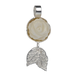 242005150083 Pendant rose Mother of Pearl, leaves, 30 x 11mm | gems, healing stones & jewelry