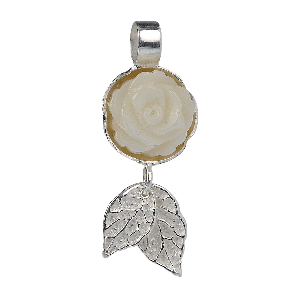 Pendant rose Mother of Pearl, leaves, 30 x 11mm