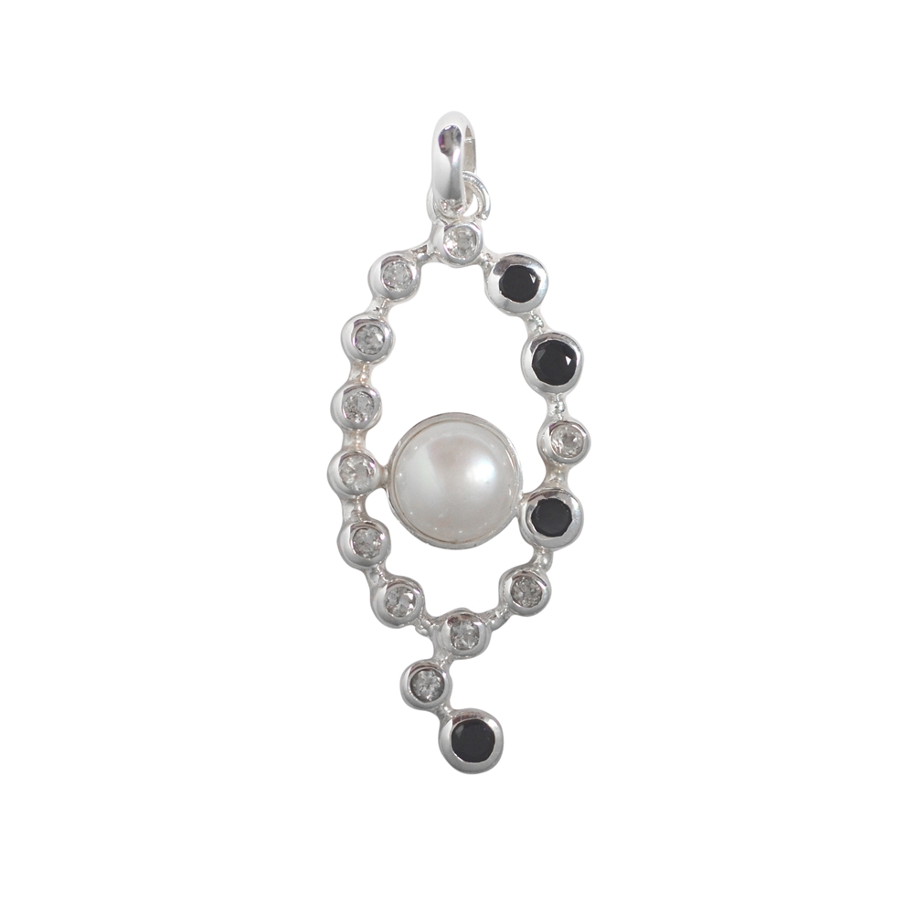 Ciondolo perla, topazio (bianco), spinello (nero), 5,5 cm