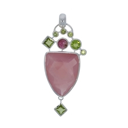 242005170047 Pendant Rose Quartz shield, Peridote, Tourmaline, 6,3cm | Marco Schreier