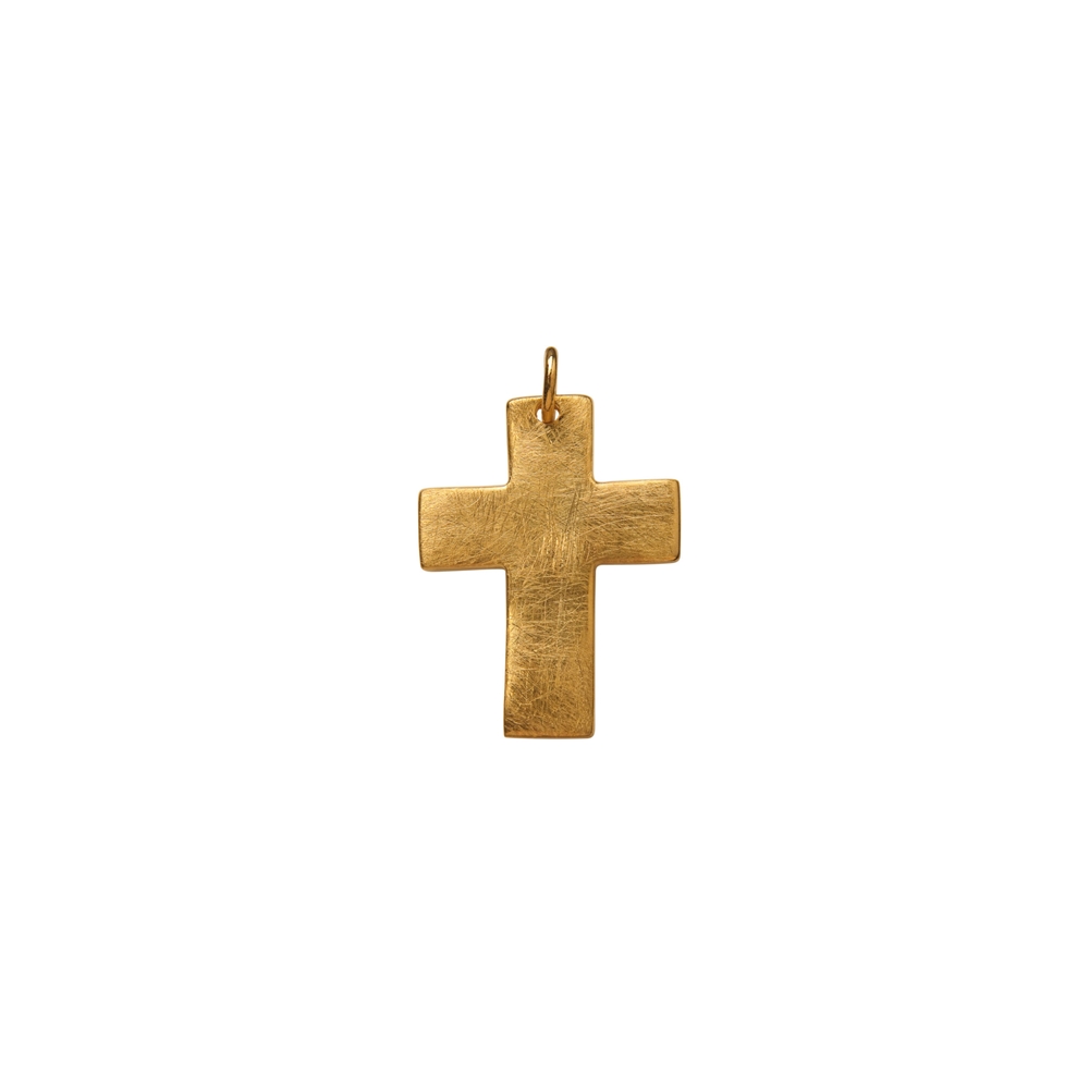 Ciondolo "Croce della Passione" largo, placcato oro, finitura opaca, 2,4 cm