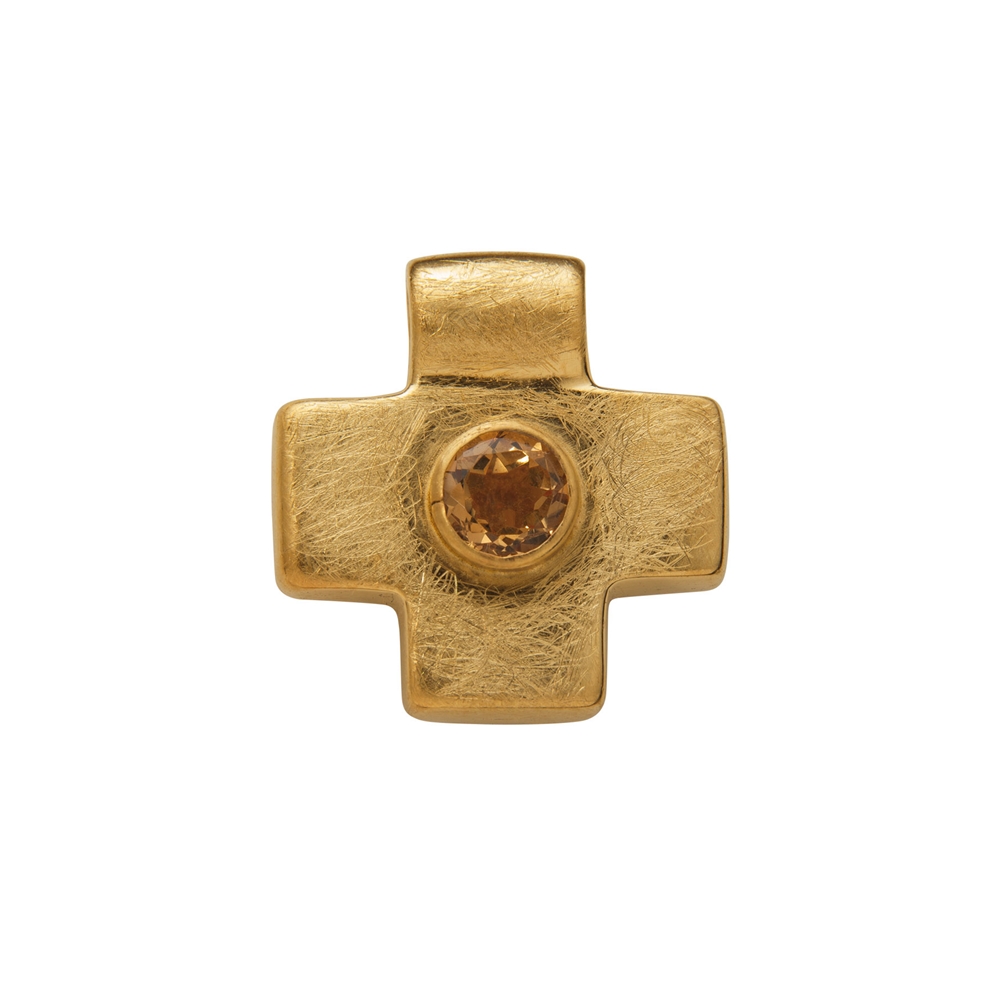 Ciondolo Croce greca, citrino, placcato oro, opaco Prezzo speciale!