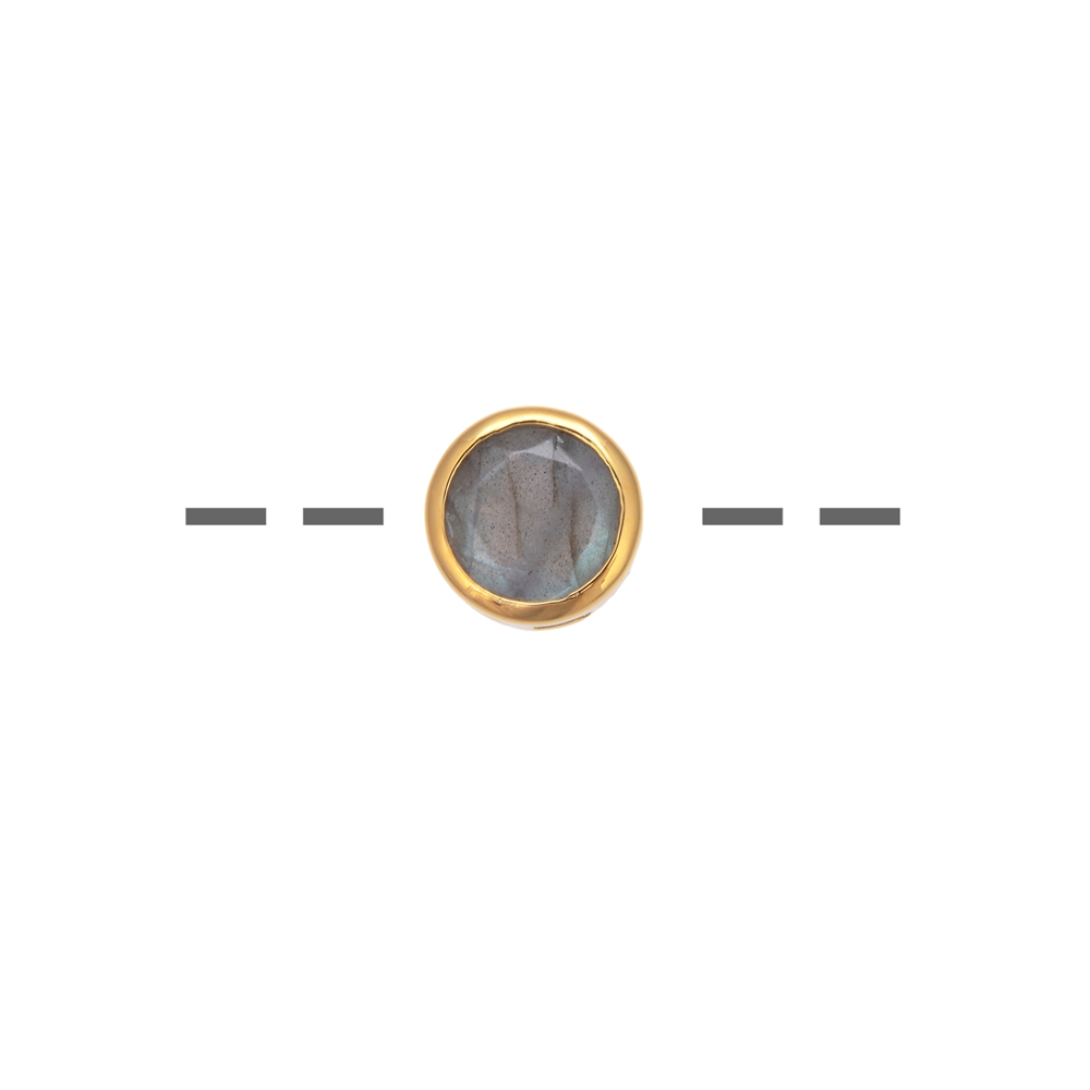 Pendentif solitaire labradorite foncé (10mm), facetté, 1,2cm, doré