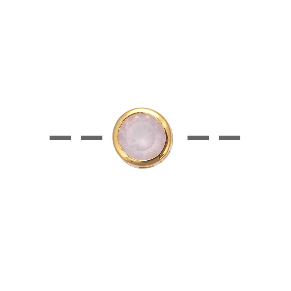 Ciondolo solitario in quarzo rosa (10 mm), sfaccettato, 1,2 cm, placcato oro