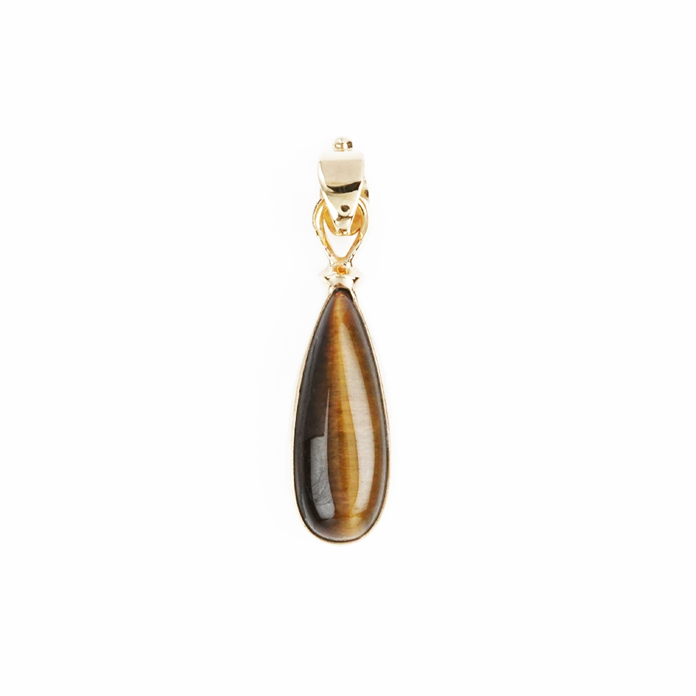 Pendant Tiger's Eye drop (25 x 10mm), 4,3cm, gold plated