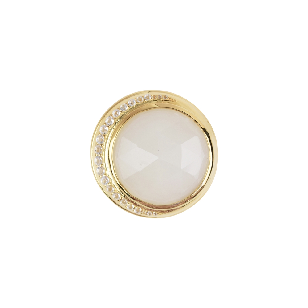 Ciondolo pietra di luna bianca sfaccettata rotonda, topazio 2,6 cm, placcato oro