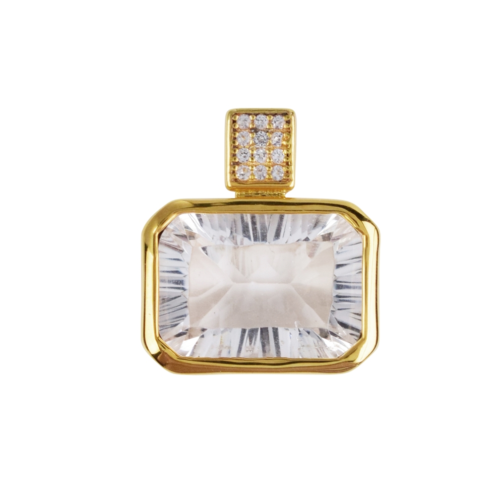 Rock Crystal pendant, rectangle (10 x 15mm), topaz, 1.9cm, gold-plated