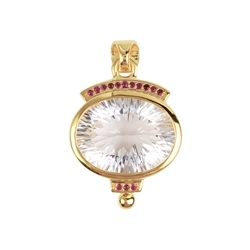 242009210136 Pendant Rock Crystal oval, Rubies, 1,8 x 2,8cm, gold plated | Marco Schreier