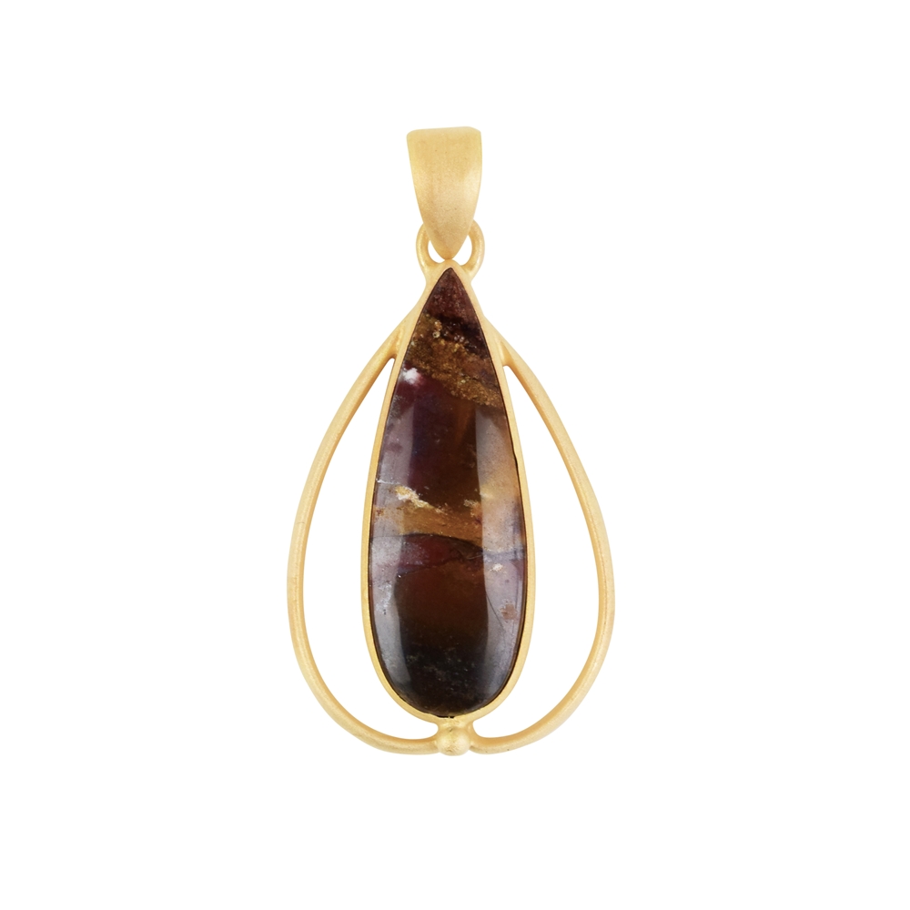 Pendant opalized wood with Copper, drops, 4,6cm, gold plated