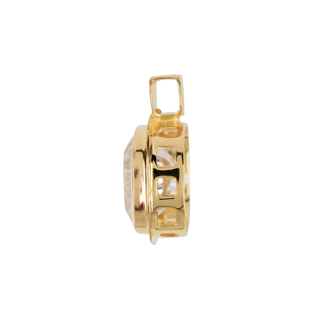 Pendant Rock Crystal Cusion faceted (Concave Cut), 3.5cm, gold plated