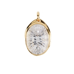 242009210202 Pendant Rock Crystal Oval faceted (19 x 14mm), 2,8cm, gold plated, Concave Cut | Marco Schreier