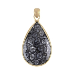 242009210318 Petrified Coral (grey) drop pendant, 5,2cm, gold plated | Marco Schreier