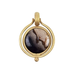 242009210335 Petrified Palm Wood pendant round, circular frosted setting, 3.4cm, gold plated | Marco Schreier