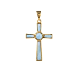 242009210440 Pendant Larimar cross, 3,2cm, gold plated | wholesaler gems & healing stones