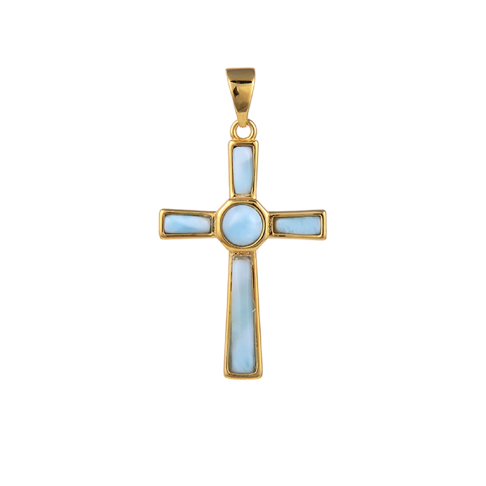 Pendant Larimar cross, 3,2cm, gold plated