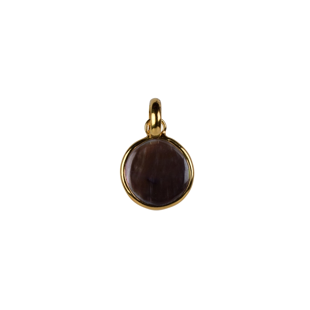 Pendant Mother of Pearl (dark) round, 2.5cm, gold plated 