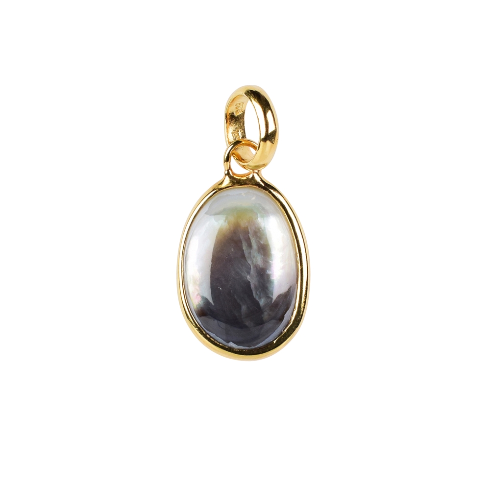 Pendant Mother of Pearl (dark) oval, 3,0cm, gold plated
