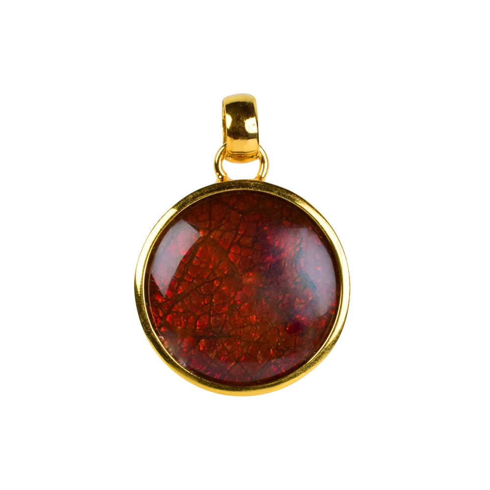 Pendant Ammolite round red-orange, 3,4cm, gold plated
