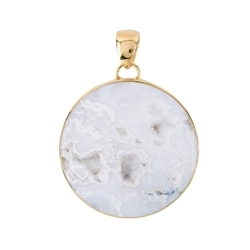 242009220059 Pendentif Agate Druzy (blanche) rond, 4,4cm, doré à l'or fin | Marco Schreier