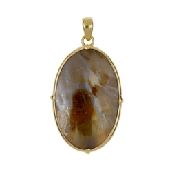 242009220066 Petrified wood pendant, oval (40 x 25mm), 5.3cm, gold-plated | Marco Schreier