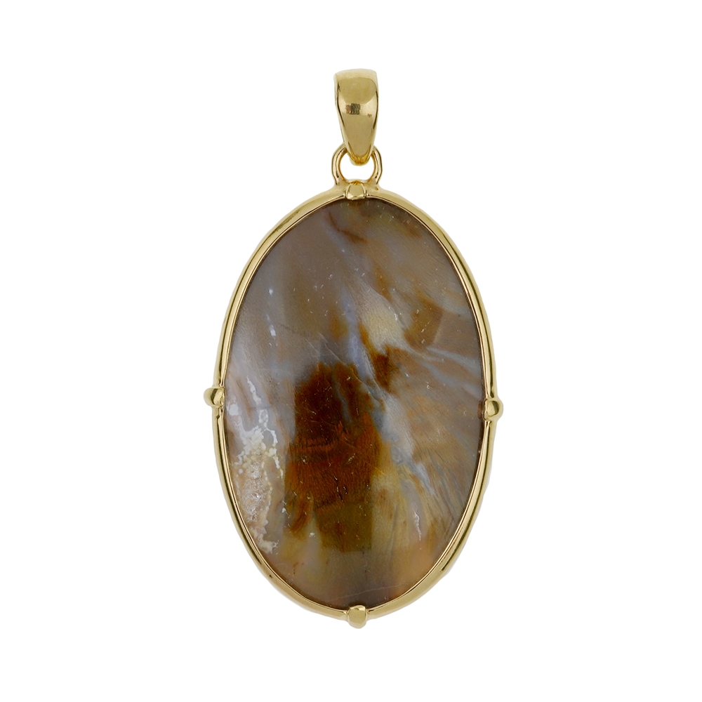 Petrified wood pendant, oval (40 x 25mm), 5.3cm, gold-plated