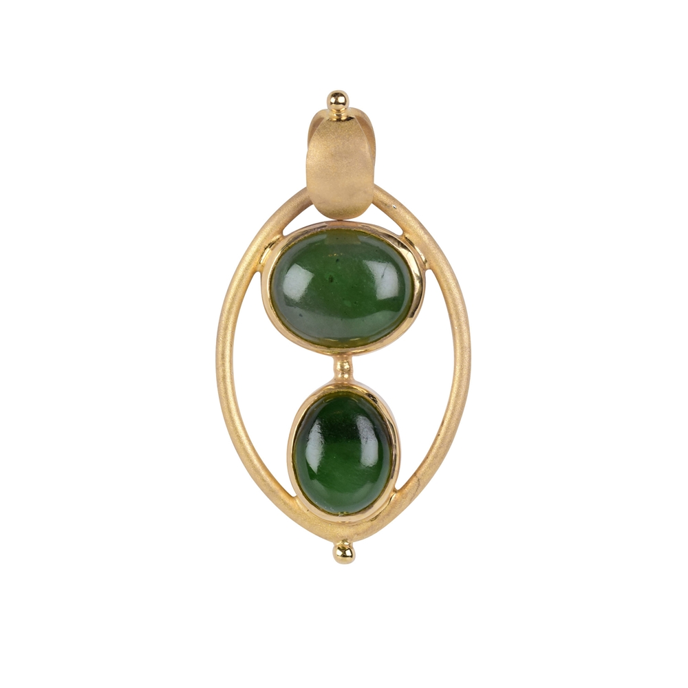 Pendant Nephrite jade, ovals, 4.1cm, gold plated 
