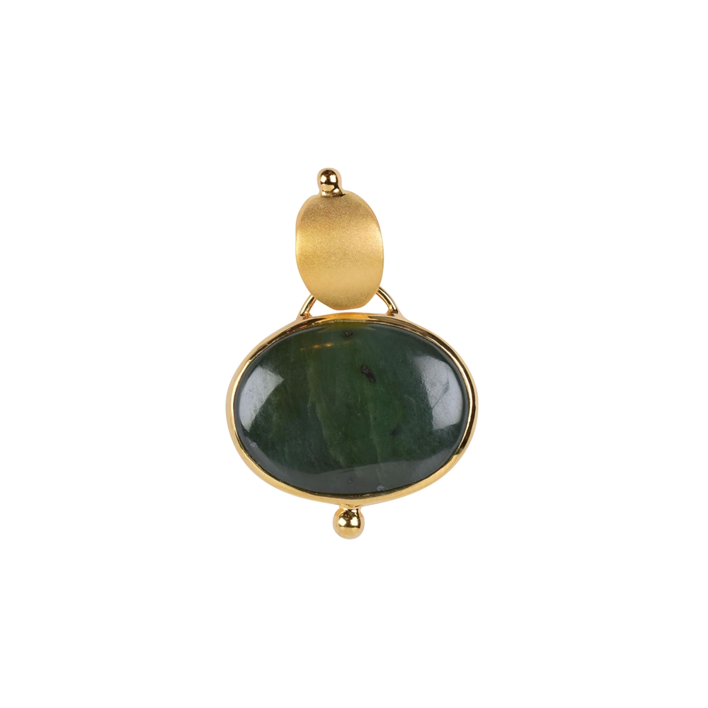 Pendentif Néphrite-Jade, ovale, 3,1cm, doré