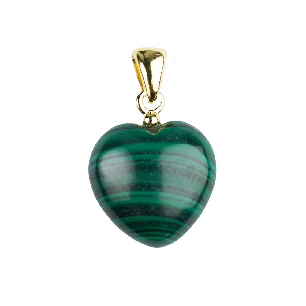 Malachite pendant, heart (15mm), 2.4cm, gold-plated