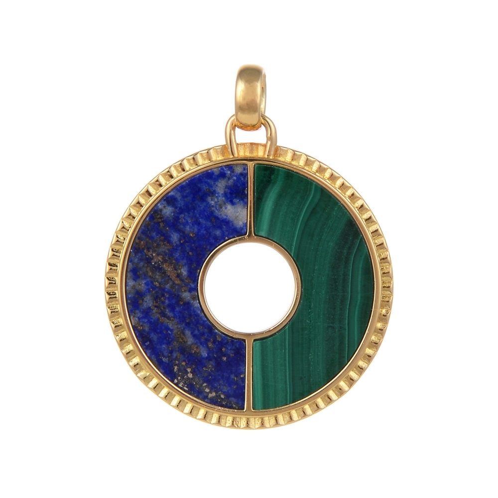 Anhänger Malachit, Lapis Lazuli, Halbrund (25 x 12mm), 3,6cm, vergoldet