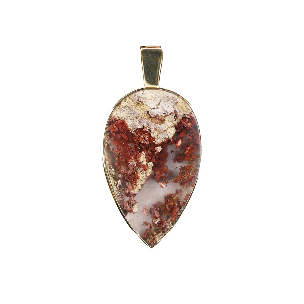 Pendant Moss Agate (brown-red), drop (40 x 25mm), 5,0cm, gold plated
