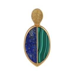 242009220428 Pendant Malachite, Lapis Lazuli half oval (30 x 10mm), 4,7cm, gold plated | Marco Schreier