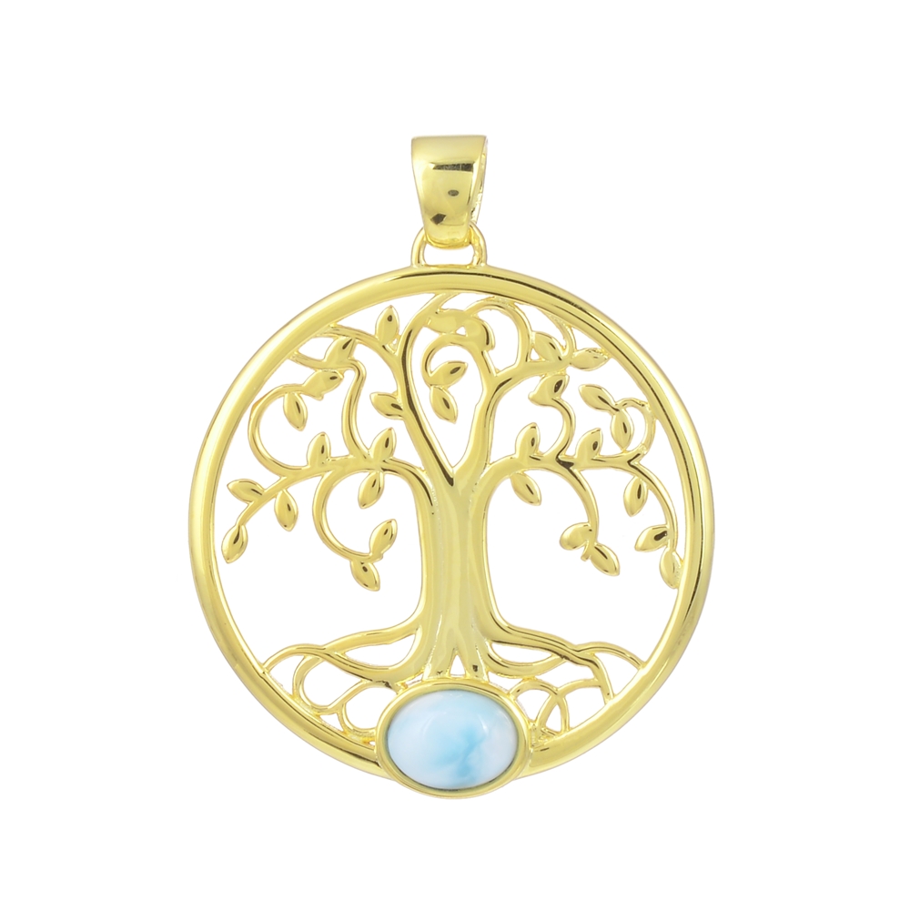 Larimar pendant, tree of life, 4.2 cm, gold-plated