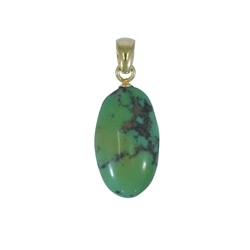 242009230077 Turquoise Green Tumbled Stone Pendant (23 x 12mm), 3.5cm, Gold Plated | Marco Schreier